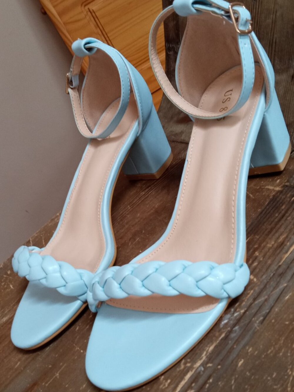 Allegra K Women's 8.5 Ankle Strap Braided Instep Strap Heel Sandals